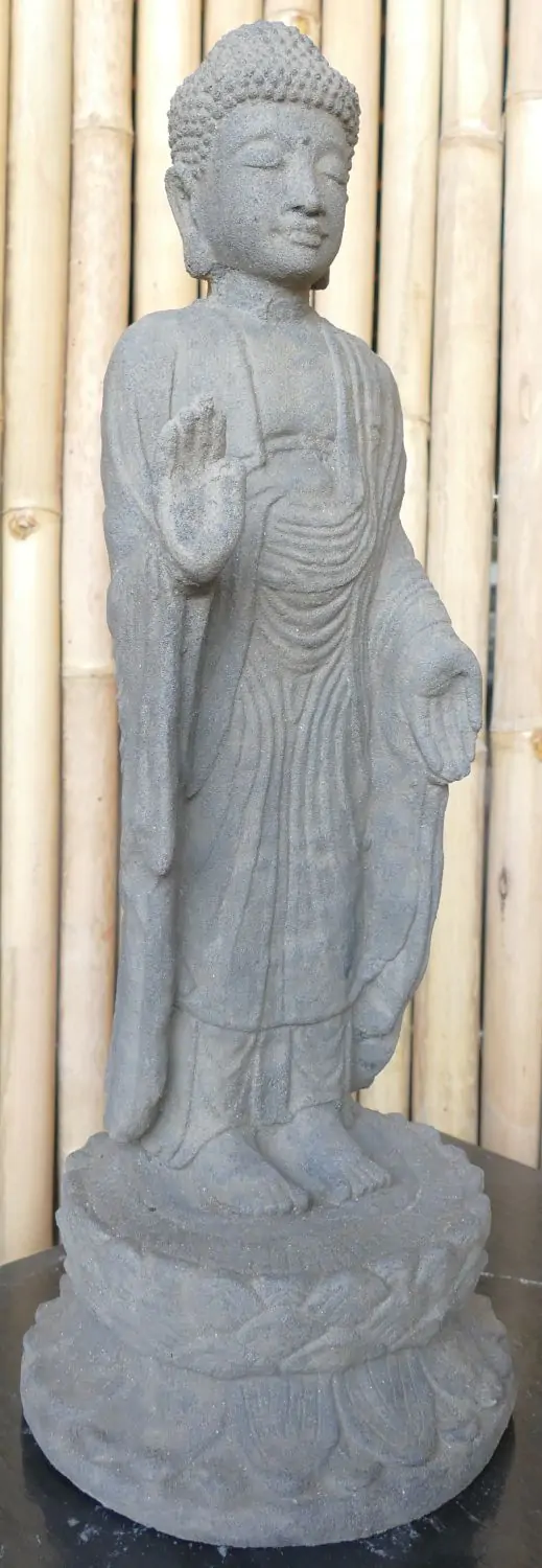  Product image 2 of the product “Standing Buddha, India, form stone / carved, handmade & colored. The height is 60 cm. Dyed in the color antique finish ”